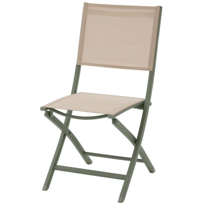Lot de 4 chaises de jardin pliantes Essentia lin & vert laurier aluminium et texaline - Hespéride