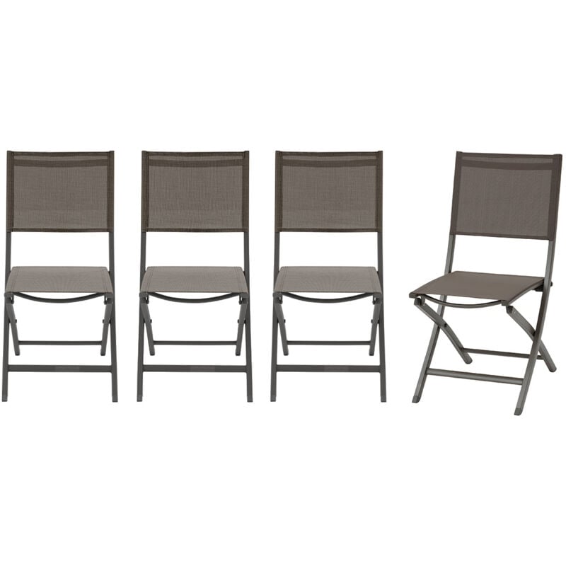 Lot de 4 chaises de jardin pliantes Essentia wengé & praliné aluminium et texaline - Hespéride