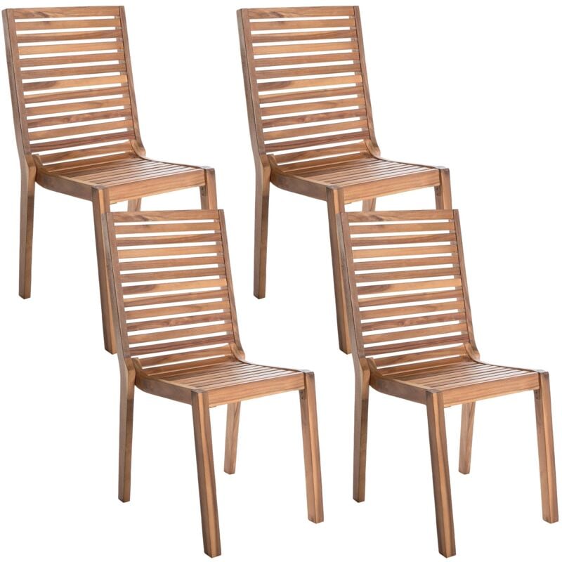 Lot de 4 Chaises de Jardin Rustiques sans Accoudoirs Bois d'Acacia Clair Ombriano
