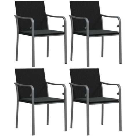 Lot de 4 Chaises de jardin，Chaise d'extérieur avec coussins noir 56x59x84 cm rotin CFW6544167