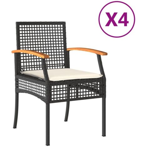 Lot de 4 Chaises de jardin，Chaise d'extérieur coussins noir résine tressée acacia CFW1452047