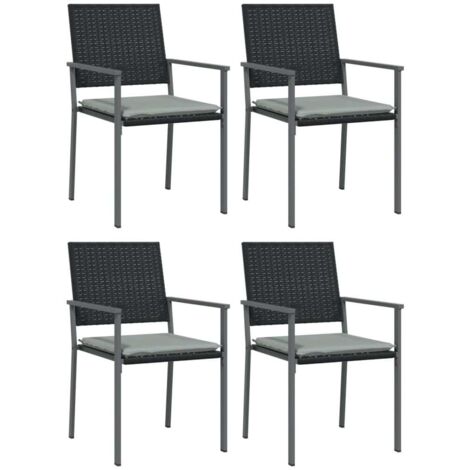 Lot de 4 Chaises de jardin，Chaise d'extérieur et coussins noir 54x62,5x89 cm rotin CFW4492077