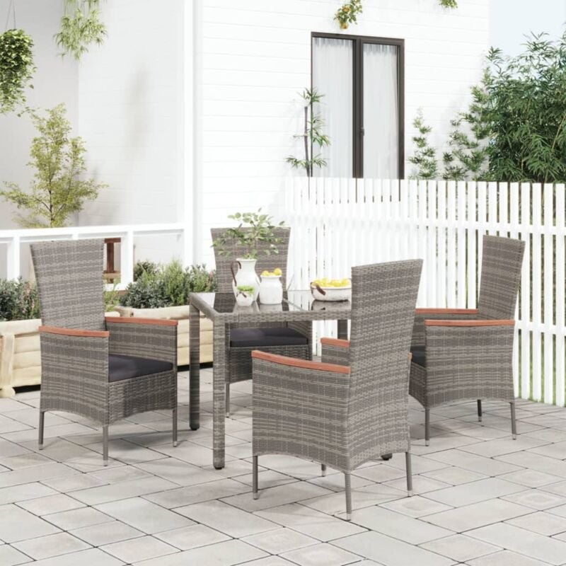 Lot de 4 Chaises de jardin,Siège de Terrasse Chaise d'extérieur avec coussins Résine tressée Gris CFW348417