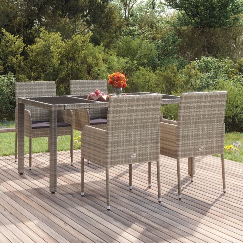 Lot de 4 Chaises de jardin，Siège de Terrasse Chaise d'extérieur avec coussins Résine tressée Gris CFW369384