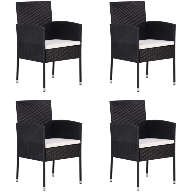 Lot de 4 Chaises de jardin,Siège de Terrasse Chaise d'extérieur coussins blanc crème noir résine tressée CFW66728