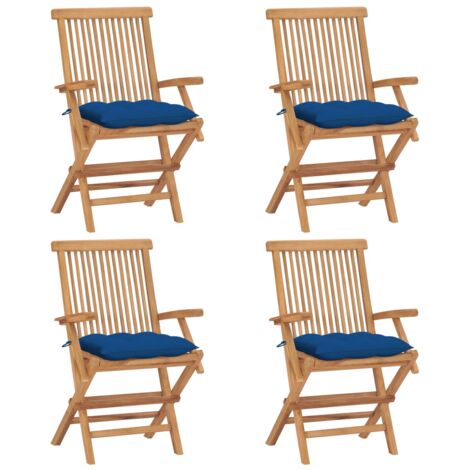 Lot de 4 Chaises de jardin，Siège de Terrasse  Chaise d'extérieur et coussins bleu Bois de teck massif CFW527822