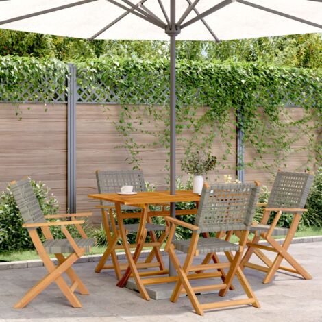 Lot de 4 Chaises de jardin,Siège de Terrasse Chaise d'extérieur pliantes gris poly rotin bois massif CFW70528