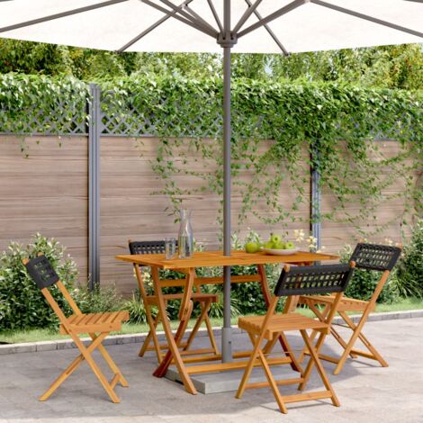 Lot de 4 Chaises de jardin,Siège de Terrasse Chaise d'extérieur pliantes noir poly rotin bois massif CFW92582