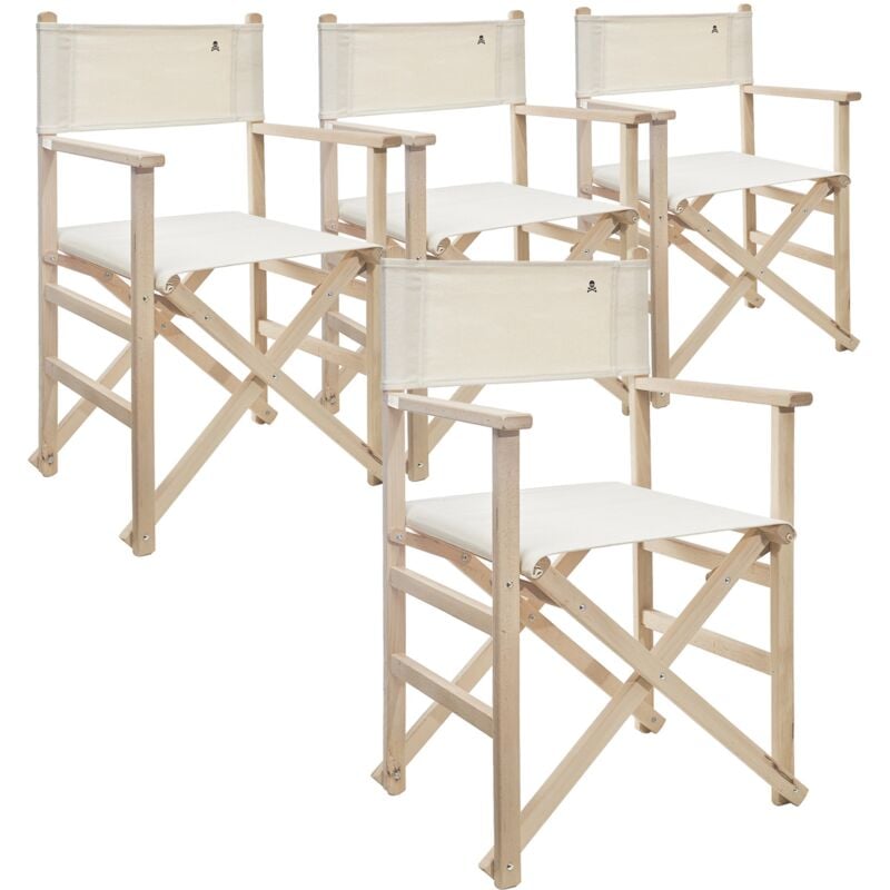Lot de 4 chaises de réalisateur pliantes, structure non vernie en toile écrue en bois de hêtre de première qualité Scalpers brut