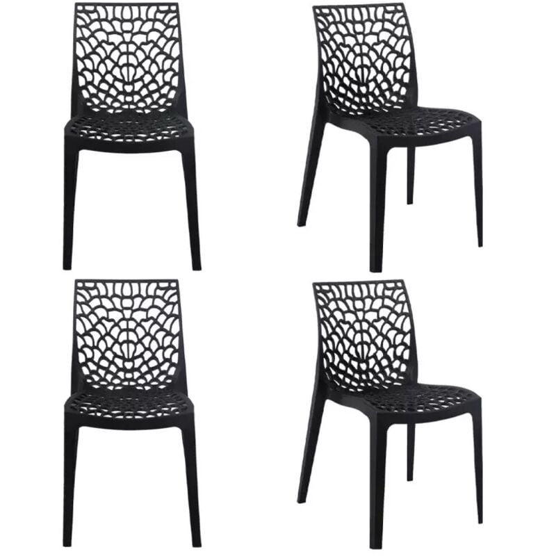 Meubletmoi - Lot de 4 chaises de repas noires ajourées et empilables - gruyer 2