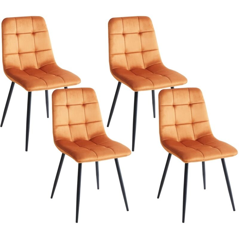 Beliani - Lot de 4 Chaises de Repas Salle à Manger Moderne en Velours Pieds en Fer Orange Powell