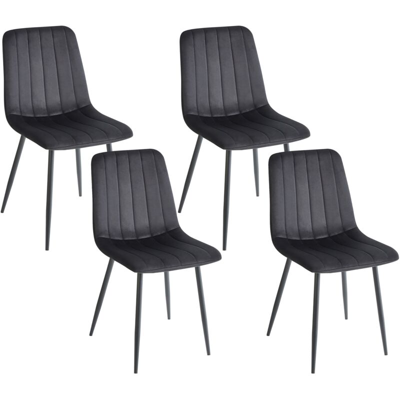 Beliani - Lot de 4 Chaises de Repas Salle à Manger Moderne en Velours Pieds en Métal Noir Kalispell
