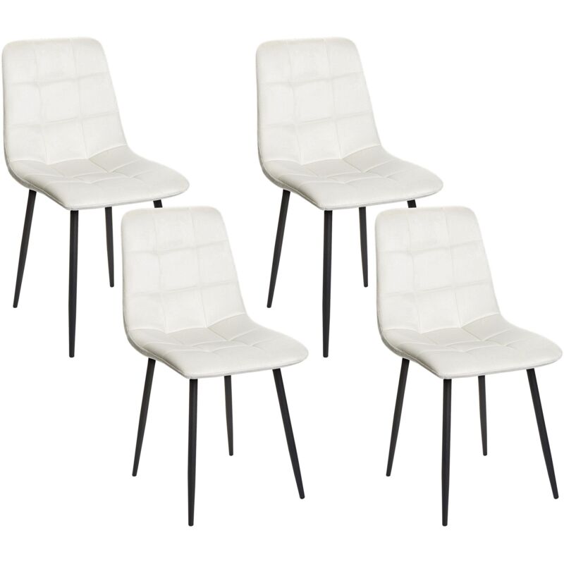 Beliani - Lot de 4 Chaises de Repas Salle à Manger Moderne Pieds en Métal Sièges en Velours Blanc Cassé Powell