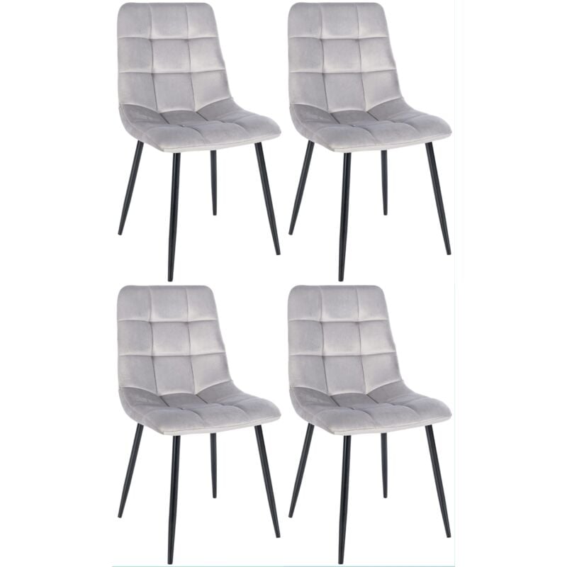 Décoshop26 - Lot de 4 chaises de salle à manger style moderne et confortable en tissu velours gris et métal noir 100001785