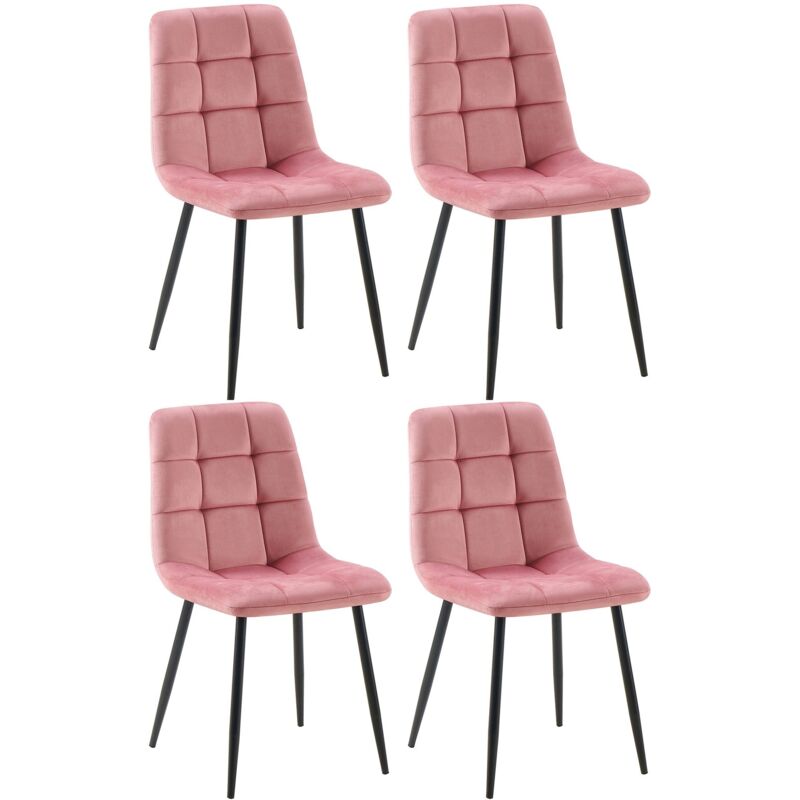 Décoshop26 - Lot de 4 chaises de salle à manger coutures forme carrées en tissu velours rose pieds en métal noir 100001799