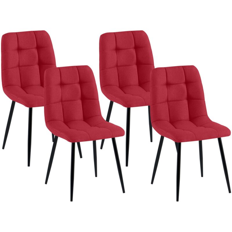 CLP - Lot de 4 chaises de salle à manger Antibes tissu Rouge