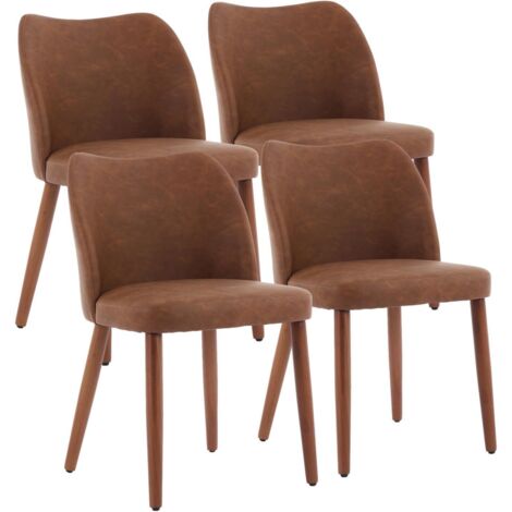 Lot de 4 Chaises de salle à manger aspect cuir avec forme ergonomique,Pieds en Bois, design moderne,Marron