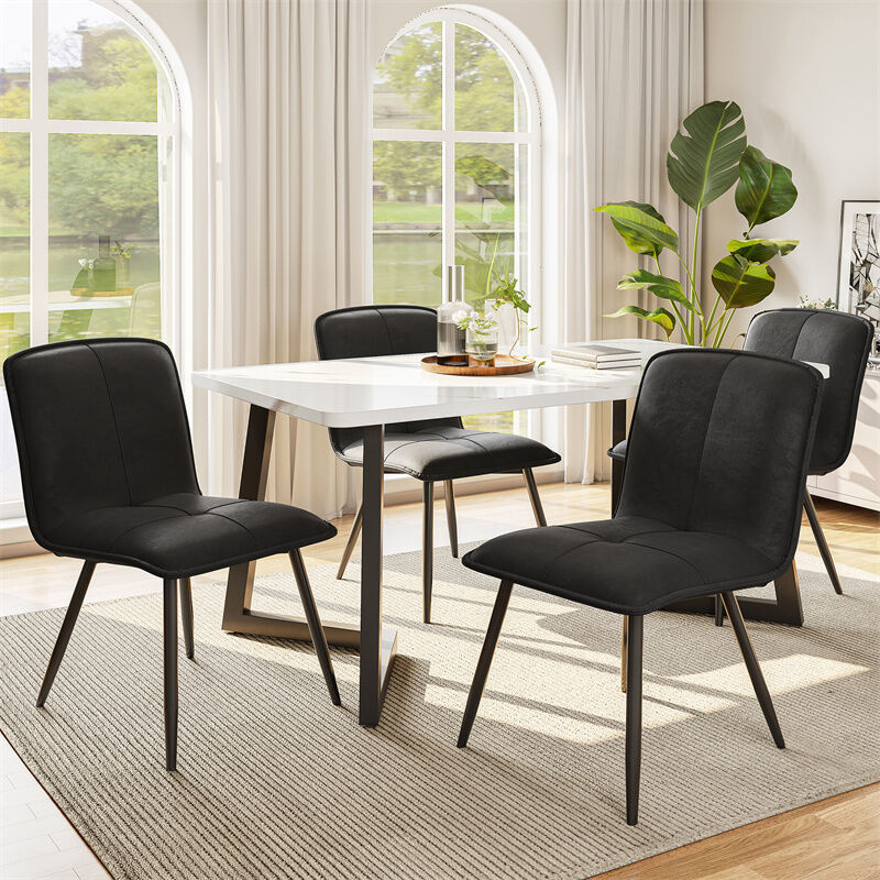 Lot de 4 chaises de salle à manger avec dossier, cadre en métal, housse en velours, 46x40x86cm, noir