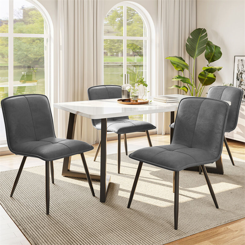 Lot de 4 chaises de salle à manger avec dossier, cadre en métal, housse en velours, 46x40x86cm, gris