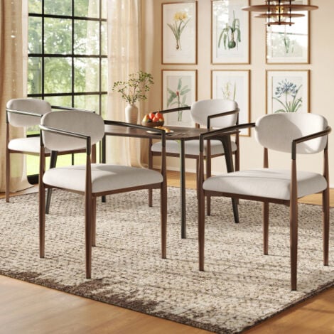 Lot De 4 Chaises De Salle à Manger En Tissu Crème Pieds Métal Noir