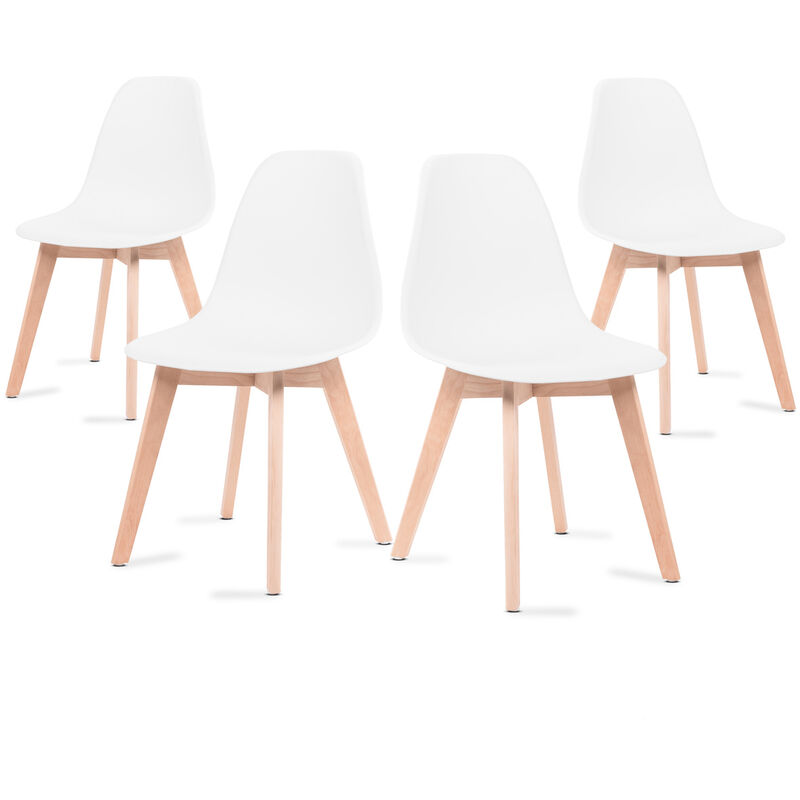 Mc Haus - Chaises de salle à manger blanches, chaises tulip avec dossier ergonomique en polypropylène et pieds en bois, design scandinave, pack de 4