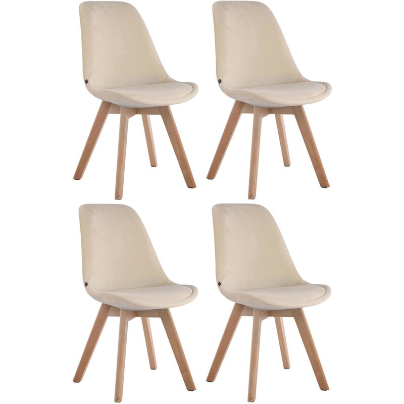 CLP - Lot de 4 Chaises de salle à manger Borneo V2 en velours Crème Nature