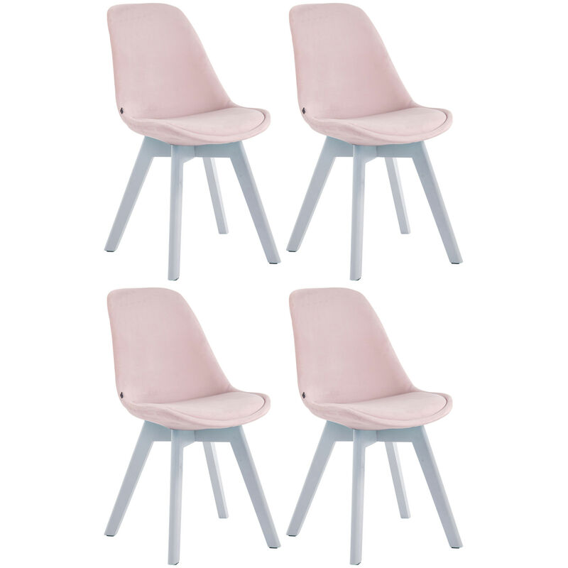 Lot de 4 Chaises de salle à manger Borneo V2 en velours Rose Blanc