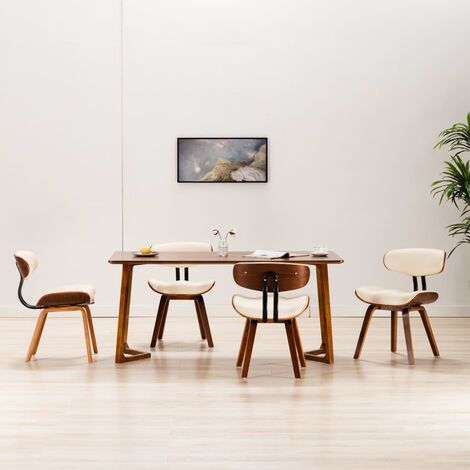 Lot de 4 Chaises de salle à manger, Chaise à dîner, Fauteuils de Relaxation crème bois courbé et similicuir BGT81162