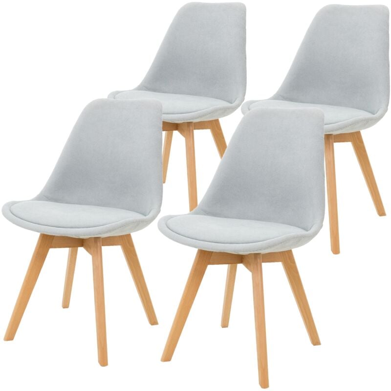 Ml-design - Lot de 4 Chaises de Salle à Manger avec Dossier, Gris, Pieds en Bois Hêtre, Assise en Lin, Chaise Rembourrée Rétro Scandinave, Chaise de