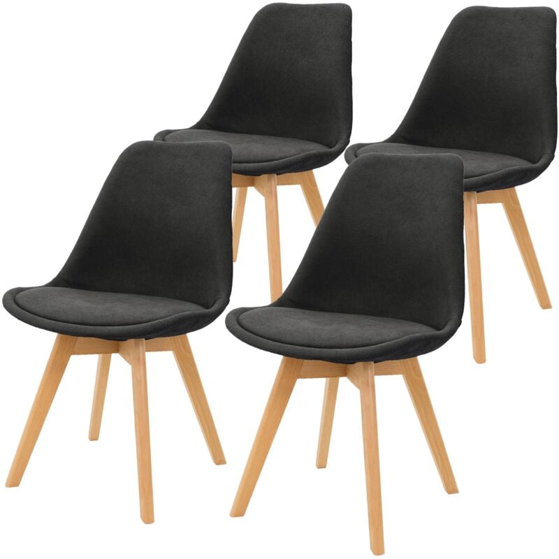 Ml-design - Lot de 4 Chaises de Salle à Manger avec Dossier, Noir, Pieds en Bois Hêtre, Assise en Lin, Chaise Rembourrée Rétro Scandinave, Chaise de