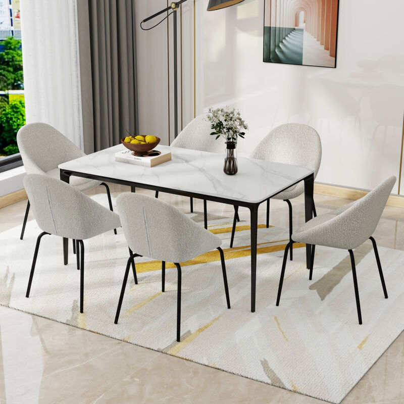 Lot de 6 chaises de salle à manger, chaise en velours gris avec cadre métallique et pieds réglables