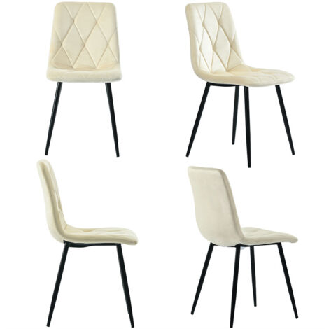 Lot de 4 chaises de salle à manger, chaise rembourré en twill de lin, avec dossier, cadre métallique, pieds en métal, beige