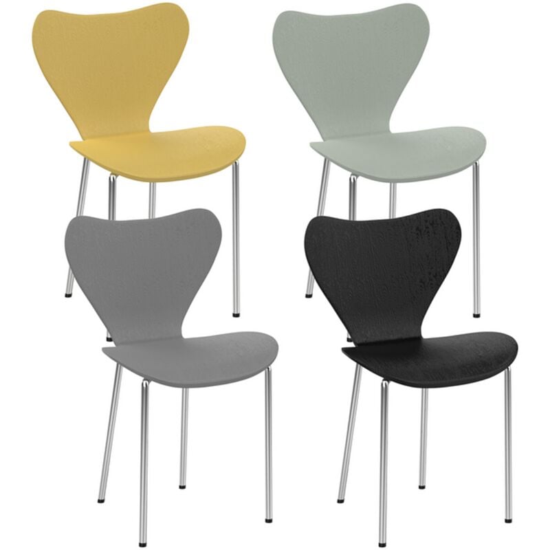 Lot de 4 chaises de salle à manger, chaises de cuisine en plastique pour la maison et le bureau, noir/gris/jaune/vert