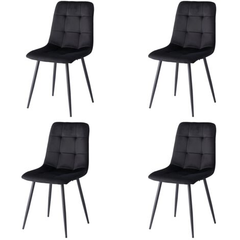 Lot de 4 chaises de salle à manger, chaises rembourrées, chaise design avec dossier, siège en velours, structure en métal pour cuisine et salon, Noir