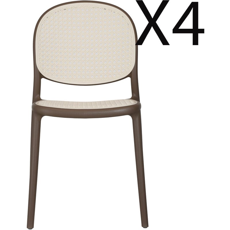lot de 4 chaises de salle à manger coloris taupe/rotin - longueur 48 x profondeur 56 x hauteur 85 cm pegane