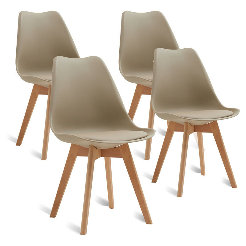 Wokaka - Lot de 4 chaises de salle a manger - Coussin de siège en cuir-Scandinave(Kaki)