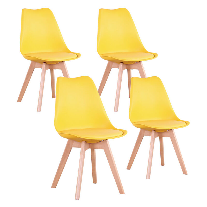 Wokaka - Lot de 4 chaises de salle a manger - Coussin de siège en cuir-Scandinave(Jaune)
