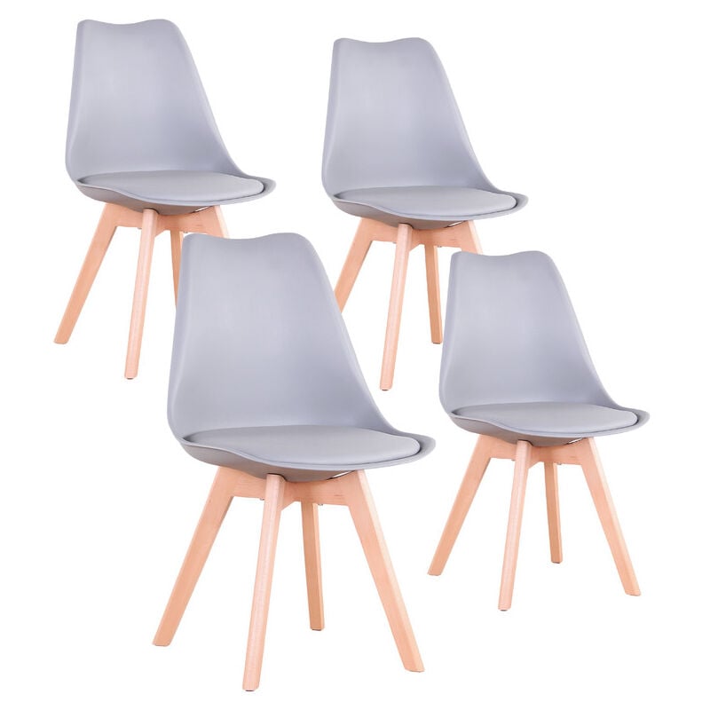 Wokaka - Lot de 4 chaises de salle a manger - Coussin de siège en cuir-Scandinave(Gris)