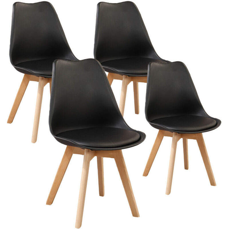 Lot de 4 chaises de salle a manger - Coussin de siège en cuir-Scandinave(Noir) - Wokaka