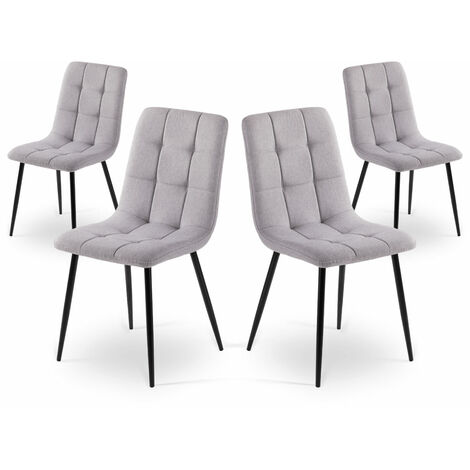 Lot de 4 chaises de salle à manger, de bureau ou de salon avec dossier rembourré, gris clair, style élégant.