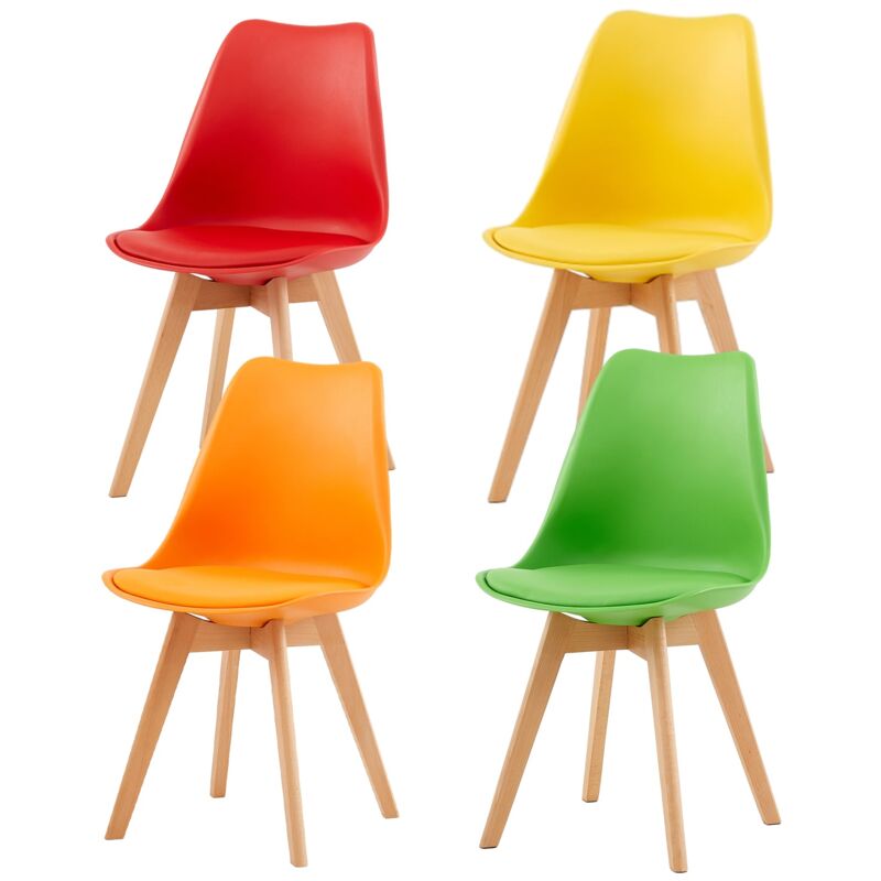 Eggree - Lot de 4 chaises de salle à manger de Style nordique en quatre couleurs, chaise de bureau de cuisine rembourrée Vintage, pieds en hêtre