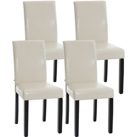 Lot de 4 chaises de salle à manger design classique en PVC crème et pieds en bois noir 100001765