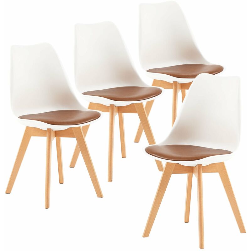 Lot de 4 chaises de salle à manger design contemporain scandinave - Marron