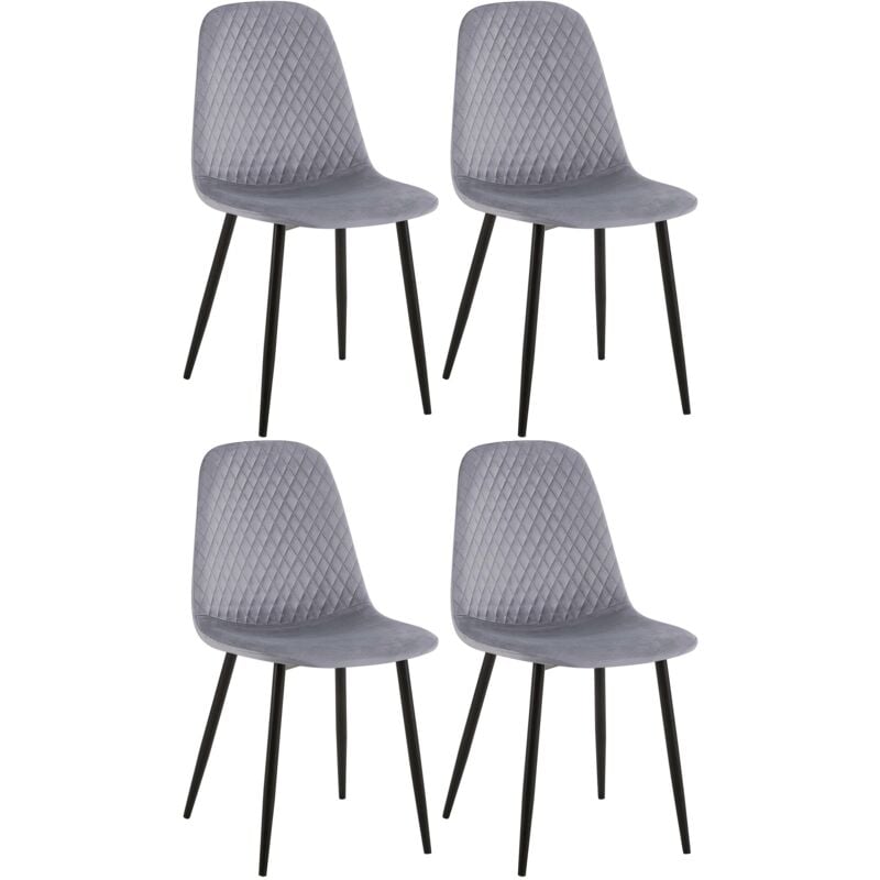 Décoshop26 - Lot de 4 chaises de salle à manger coutures décoratives losanges assise en velours gris pieds métal noir mat 100001880