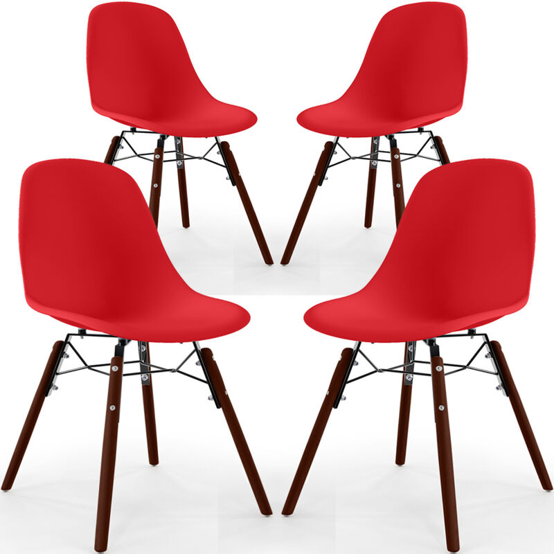 Privatefloor - Chaises de Salle à Manger - Design Scandinave - Pieds en Bois Sombre - Lot de 4 - Skögur Rouge