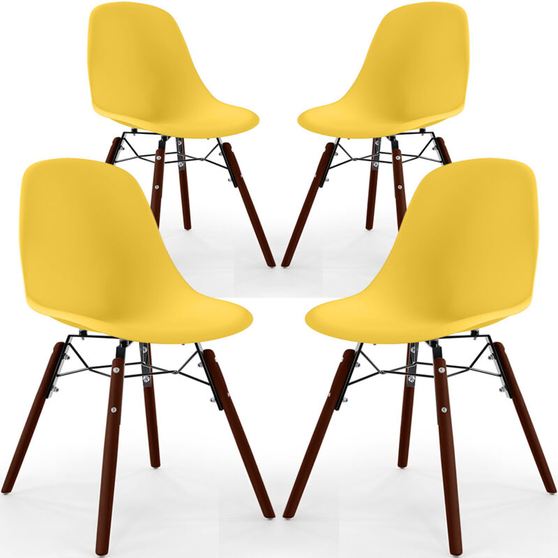 Privatefloor - Chaises de Salle à Manger - Design Scandinave - Pieds en Bois Sombre - Lot de 4 - Skögur Jaune