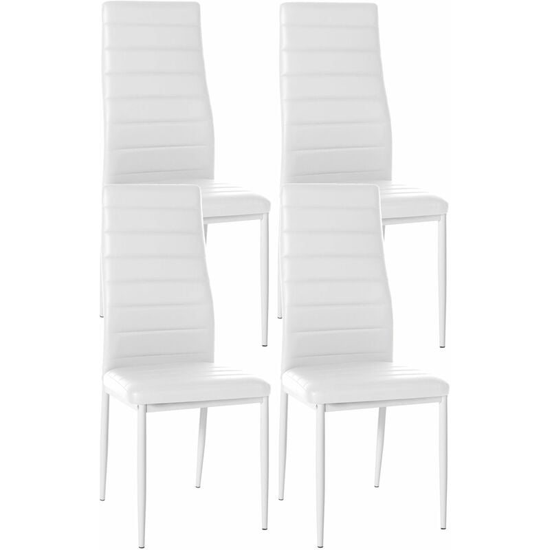 décoshop26 - lot de 4 chaises de salle à manger design simple en synthétique blanc avec couture cadre en métal noir