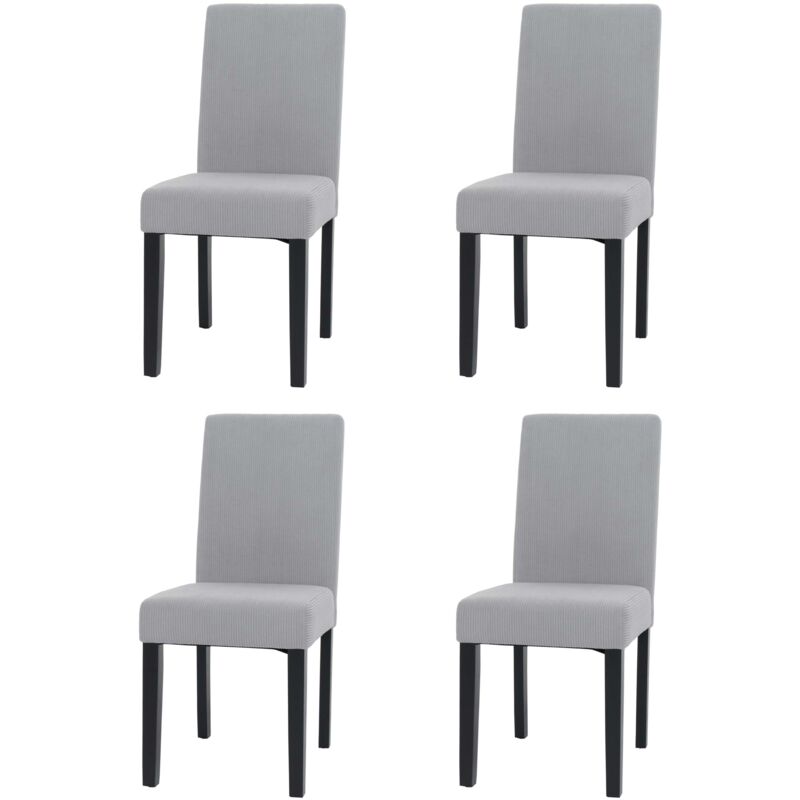 Décoshop26 - Lot de 4 chaises de salle à manger dossier haut en tissu velours côtelé gris clair pieds foncés 040007521