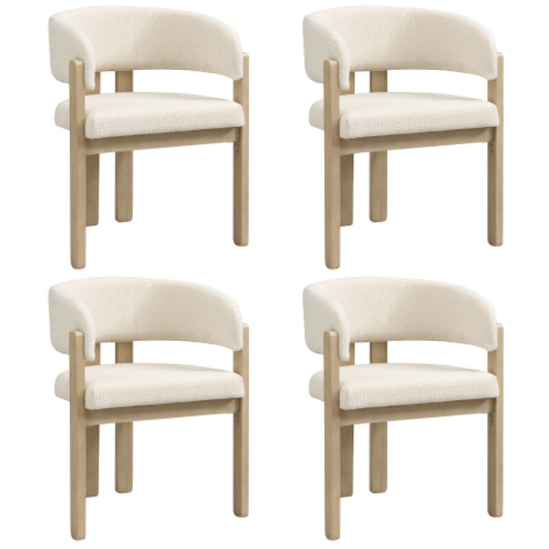 Lot de 4 chaises de salle à manger en bois massif, pour salle à manger, salon, café, style moderne - Tissu bouclé couleur naturelle