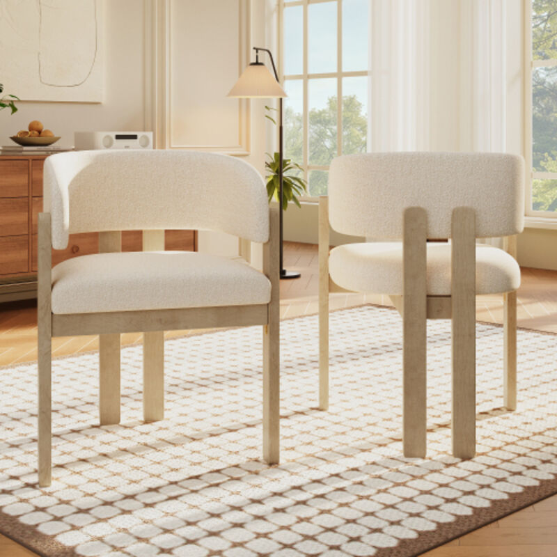 Lot de 2 chaises de salle à manger en bois massif, pour salle à manger, salon, café, style moderne - Tissu bouclé couleur naturelle